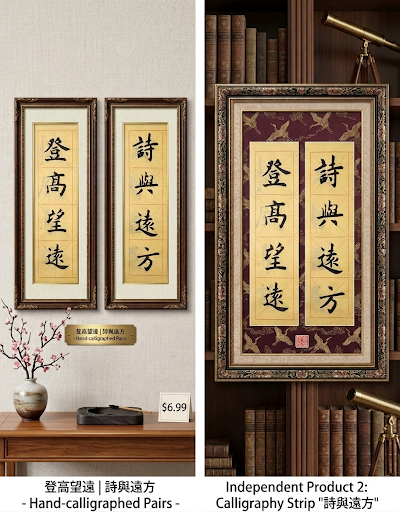 Chinese Calligraphy Printable Wall Art-set of 2 (登高望远，诗与远方）